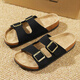 奇策夏季新款勃肯拖鞋男士休閑一字拖外穿博肯皮帶扣半拖涼鞋潮沙灘鞋 黑色 41