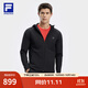 FILA 斐樂官方男士針織連帽外套秋季新款健身戶外運動防曬上衣 深黑-BK XL