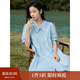 茵曼（INMAN）2025夏女新款田園娃娃裙切爾西領(lǐng)泡泡袖A字連衣裙 淺水藍 -18525990 S