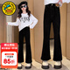 G.duck小黃鴨女童褲子春秋新款兒童牛仔喇叭褲中大童緊身彈力褲女孩長(cháng)褲 黑色 170 尺碼15~16歲【160-170cm】