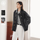 對白（DUIBAI）【AN大碼系列】巴恩風(fēng)皮衣外套春季胖mm新款復古寬松pu皮夾克上衣 靜謐黑 XL 建議體重135-145