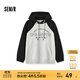 森馬（Semir）衛衣女中長(cháng)款撞色插肩袖連帽秋oversize刺繡字母上衣美式復古 灰黑色調00329 S