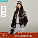 茵曼2025秋冬女裝新款費(fèi)爾島撞色幾何提花毛衣外套疊穿針織衫開衫 咖啡色 M