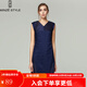 名師路品牌女裝夏裝商場(chǎng)同款純色雪紡連衣裙英倫通勤v領(lǐng)無(wú)袖連衣裙 4S52475深藍色58 M