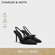 CHARLES&KEITH緞面蝴蝶結尖頭高跟涼鞋女生日禮物CK1-60361556 BLACK TEXTURED黑色紋理 37