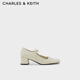 CHARLES&KEITH蝴蝶結(jié)拼接鞋面方頭單鞋女士CK1-60361366 粉白色Chalk 34