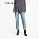 MO&Co.經(jīng)典洗水手擦貓須翻折腳口棉質(zhì)牛仔褲M(mǎn)BD1JEN007moco 牛仔藍色 M 27