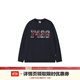 F426國潮牌秋季寬松慵懶大logo格子貼繡長袖T恤 藏青色 L
