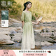 香影果綠色漸變苧麻連衣裙女2025夏季新款萊賽爾天絲泡泡袖系帶裙 果綠 M 160/84A/95-110斤