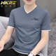 HKRZ高端品牌男裝短袖T恤男V領(lǐng)2025夏季新款休閑百搭寬松潮流商務(wù)運動(dòng) 深灰/8013/V領(lǐng) L 【建議體重105-130斤】