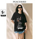 太平鳥(niǎo)女裝狗狗印花T恤女短袖夏oversize寬松潮時(shí)尚 黑色 M