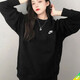 耐克（NIKE）上衣男女 2025秋季針織圓領(lǐng)套頭衫情侶款潮流套頭衫跑步運動(dòng)衛衣 黑色/刺繡logo/寬松【男女同款】 L 【175-180cm/130-140斤】