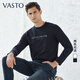 華斯度（VASTO）2024春季商場(chǎng)同款莫代爾混紡長(cháng)袖T恤時(shí)尚印花圓領(lǐng)男T 深藍色32E052156 M
