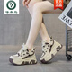 啄木鳥(niǎo)新款真皮內增高老爹鞋女2025春秋冬季加絨厚底百搭顯腳小運動(dòng)鞋潮 奶卡色【加絨版】 橡膠底 37 標準碼