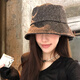 逸兼滿(mǎn)鉆豹紋漁夫帽女百搭素顏盆帽顯臉小水桶帽春秋帽子女日系大頭圍 豹紋鑲鉆漁夫帽【深灰色】 均碼
