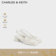 CHARLES&KEITH方頭粗跟蝴蝶結涼鞋芭蕾舞鞋生日禮物CK1-60361560 Chalk粉白色 38 （245）