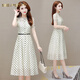夏典素訂女王（SE.PSTP）雪紡連衣裙女夏裝2025年新款收腰顯瘦高端名媛氣質(zhì)簡(jiǎn)約冰絲波點(diǎn)裙 米白色 配腰帶 2XL 126-135斤