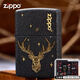 ZIPPO Zippo打火機 之寶煤油防風(fēng)火機 黑裂漆雕刻套裝 線(xiàn)雕麋鹿【火機+禮盒+油+火石】