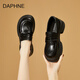 DAPHNE達芙妮真皮樂(lè )福鞋女2025春季新款復古厚底單鞋英倫風(fēng)松糕時(shí)尚增高小皮鞋 黑色 38