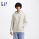 Gap男女裝字母logo印花連帽抓絨長袖口袋衛(wèi)衣上衣609135 米白色 2XL (185/104A) 亞洲尺碼