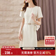 尚都比拉設(shè)計(jì)感拼接連衣裙夏季高級(jí)感氣質(zhì)百褶裙小個(gè)子中長(zhǎng)裙子 杏色 L