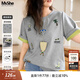 MsShe【原創(chuàng  )印花刺繡雙色短袖T恤】大碼女裝2025夏裝胖mm顯瘦上衣 A款-花灰色現貨 2XL