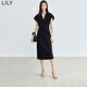 LILY優(yōu)雅氣質(zhì)V領(lǐng)小黑裙前后立體收腰顯瘦針織連衣裙 510黑色 S