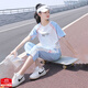 Baldauren12-15歲女大童夏季套裝16初中學(xué)生少女夏裝短袖t恤褲子寬松運(yùn)動(dòng)裝 撞色藍(lán)色【上衣+褲子】?jī)?yōu)質(zhì)版 薄款 165 (L) 建議110-125斤