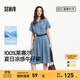 森馬（Semir）森柔牛仔|牛仔連衣裙女收腰翻領(lǐng)港風(fēng)2025夏季新款涼感中長(cháng)裙 牛仔藍灰88401 M 160/84A