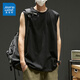 真維斯（Jeanswest）純棉無(wú)袖背心男夏季潮牌男生運動(dòng)坎肩休閑大碼寬松打底衫籃球t恤 【高品質(zhì)純棉】黑色(純色) L (175) (收藏加購優(yōu)先發(fā))