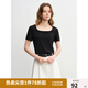 獨束大碼女裝簡約“瘦瘦T”V領(lǐng)修身上衣2025夏季新款簡約百搭T恤 暮色黑（U領(lǐng)） 2XL （尺碼：4）