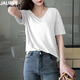 嘉麗薇短袖t恤女夏季新款寬松莫代爾冰絲t恤簡(jiǎn)約輕薄冰感V領(lǐng)舒適上衣 白色【V】 M【寬松尺碼偏大】
