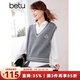 百圖betu女裝春季新款減齡學(xué)院風(fēng)撞色刺繡針織背心馬甲女2401T01 灰色 L