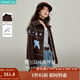 茵曼（INMAN）2025秋冬女裝新款提花翻領(lǐng)毛衣寬松保暖針織開衫外套 咖色 L