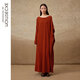 例外（EXCEPTION）輕奢國潮女裝秋冬綿羊毛連衣裙女直身船領(lǐng)腰帶孔設計感長(cháng)裙 大紅 L