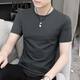 PTPK高檔莫代爾純色短袖t恤男士修身夏季新款冰絲速干半袖圓領(lǐng)上衣潮 圓領(lǐng)-深灰 莫代爾47%精梳棉47% 2XL 【150~165斤合身】