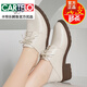 卡帝樂(lè )鱷魚(yú)（CARTELO）女鞋斷碼真皮單鞋女中跟2025春秋新款英倫風(fēng)粗跟小皮鞋女夏季百搭 226杏色 38
