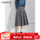 LAGOGOmiu系半身裙女拉谷谷春秋新款灰色百褶裙中長(cháng)款裙子A字裙 深灰色(R0) L