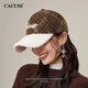 CACUSS棒球帽女秋冬格紋羊羔絨拼接鴨舌帽英倫風(fēng)保暖帽子女顯臉小 棕紅