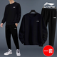 李寧運動(dòng)套裝男春秋季新款寬松透氣大碼束腳衛褲圓領(lǐng)衛衣跑步訓練服 黑色圓領(lǐng)小標衛衣+收口衛褲 L/175(125-145斤)