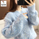 啄木鳥(niǎo)針織衫女秋冬2025年新款毛衣外穿韓版套頭寬松慵懶風(fēng)百搭打底上衣 淺藍色 M