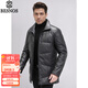 BESNOS意大利品牌男士真皮皮衣中長(cháng)款立翻領(lǐng)白鴨絨羽絨服綿羊皮夾克 黑色 L