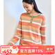 無(wú)色無(wú)味秋冬季熱賣(mài)款彩條紋圓領(lǐng)套頭長(cháng)袖短款純棉針織衫慵懶毛衣 女裝 日落橘 M （36）