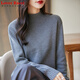 LOVER RUCCI不起球100%純棉線(xiàn)長(cháng)袖打底針織衫女半高領(lǐng)純色保暖毛衣寬松全棉線(xiàn) 深灰色 XL