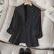 GARNUO小西裝外套女夏季薄款新款早春秋小個(gè)子七分袖高級感短款休閑西服 黑色 M【96-105斤】