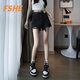 FSHE黑色毛邊破洞牛仔短褲女高腰夏季薄款2025新款顯瘦辣妹a字熱褲子 黑灰[綠標破洞]  L_[105-115斤]