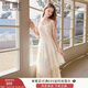 香影吊帶連衣裙女2025秋季新款法式海邊v領(lǐng)裙子蕾絲邊內搭蛋糕裙 米色 M