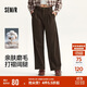 森馬（Semir）休閑褲女純棉打褶闊腿褲腰帶秋復古磨毛長褲顯腿長101524127005A