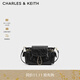 CHARLES&KEITH25秋新品油蠟皮菱格腋下雙肩包機車(chē)包生日禮物CK2-60782702 Black黑色 S