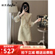 她芙（tafu）品牌女裝法式小香風連衣裙女2025春秋新款氣質(zhì)名媛修身顯瘦a字裙 淺黃色 M